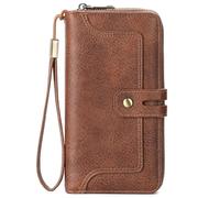 GOIACII Wallet for Women Ladies Wallets Billfold RFID Blocking Card Holder Long Double Zippers Clutch Purse Green, A06 Brown, 7.48" x 4.33" x 1.18", Classic