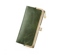 GOIACII Womens Wallet Ladies Vintage Billfold Compact Card Holder Long Zip Clutch Purse with Kiss Lock, Green, Classic