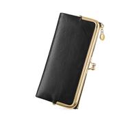 GOIACII Womens Wallet Ladies Vintage Billfold Compact Card Holder Long Zip Clutch Purse with Kiss Lock, Black, Classic