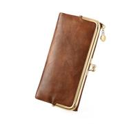 GOIACII Womens Wallet Ladies Vintage Billfold Compact Card Holder Long Zip Clutch Purse with Kiss Lock, Brown, Classic