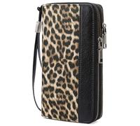 GOIACII Women's Wallet Large Capacity Double Zip Ladies Card Phone Holder RFID Blocking Wristlet Leather, A18 Leopard Print Black, 7.87 x 4.13 x 1.77 inch