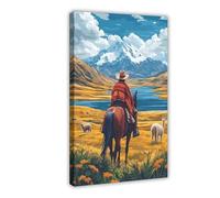 GOIAEGAG Bolivian Altiplano Art Print_ Andean Farmer on Horse Canvas Poster Wall Art Decor Print Picture Paintings for Living Room Bedroom Decoration 16x24inch(40x60cm)