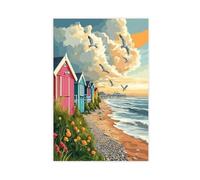 GOIAEGAG Brighton Pier with Beach Huts And Pebble Shoreline Canvas Poster Wall Art Decor Print Picture Paintings for Living Room Bedroom Decoration 08x12inch(20x30cm)