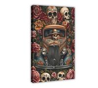 GOIAEGAG Chicano Lowrider Art Print, Day of The Dead, Roses Canvas Poster Bedroom Decor Landscape Office Room Decor Gift 12x18inch(30x45cm)
