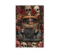 GOIAEGAG Chicano Lowrider Art Print, Day of The Dead, Roses Canvas Poster Bedroom Decor Landscape Office Room Decor Gift 20x30inch(50x75cm)