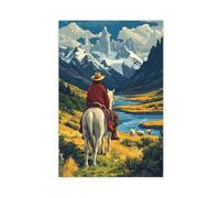 GOIAEGAG Chilean Farmer on Horse Illustration, Patagonia Landscape Art Print Canvas Poster Bedroom Decor Landscape Office Room Decor Gift 12x18inch(30x45cm)