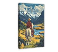 GOIAEGAG Chilean Farmer on Horse Illustration, Patagonia Landscape Art Print Canvas Poster Wall Art Decor Print Picture Paintings for Living Room Bedroom Decoration 08x12inch(20x30cm)