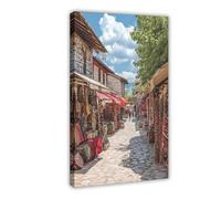 GOIAEGAG Korçë Bazaar Art Print, Albania Canvas Poster Bedroom Decor Landscape Office Room Decor Gift 12x18inch(30x45cm)
