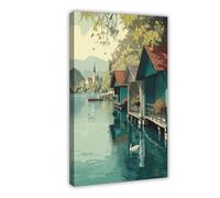 GOIAEGAG Lake Bled Boathouse Scene Canvas Poster Wall Art Decor Print Picture Paintings for Living Room Bedroom Decoration 08x12inch(20x30cm)