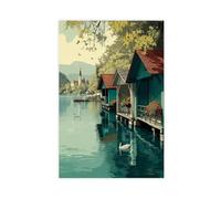 GOIAEGAG Lake Bled Boathouse Scene Canvas Poster Wall Art Decor Print Picture Paintings for Living Room Bedroom Decoration 20x30inch(50x75cm)