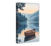 GOIAEGAG Loch Lomond with Wooden Boat And Misty Morning Scene Canvas Poster Wall Art Decor Print Picture Paintings for Living Room Bedroom Decoration 08x12inch(20x30cm)