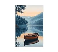 GOIAEGAG Loch Lomond with Wooden Boat And Misty Morning Scene Canvas Poster Wall Art Decor Print Picture Paintings for Living Room Bedroom Decoration 20x30inch(50x75cm)