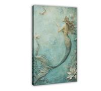 GOIAEGAG Mermaid Fresco Art Print Canvas Poster Bedroom Decor Landscape Office Room Decor Gift 16x24inch(40x60cm)