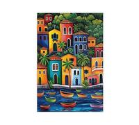 GOIAEGAG Mexican Fishing Village Art Print_ Vibrant Coastal Folk Art Canvas Poster Wall Art Decor Print Picture Paintings for Living Room Bedroom Decoration 12x18inch(30x45cm)