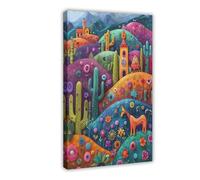 GOIAEGAG Mexican Folk Art Print_ Colorful Desert Landscape Canvas Poster Bedroom Decor Landscape Office Room Decor Gift 08x12inch(20x30cm)