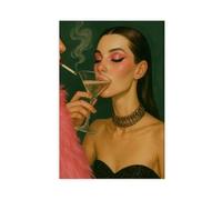 GOIAEGAG Sip of Secrets - Feminine Nightlife Illustration, Martini & Smoke Canvas Poster Bedroom Decor Landscape Office Room Decor Gift 16x24inch(40x60cm)