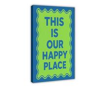 GOIAEGAG This Is Our Happy Place - Vibrant Blue & Green Retro Wall Art for Joyful Homes Canvas Poster Wall Art Decor Print Picture Paintings for Living Room Bedroom Decoration 24x36inch(60x90cm)