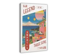 GOIAEGAG Three Suns Japanese Coastal Print Canvas Poster Wall Art Decor Print Picture Paintings for Living Room Bedroom Decoration 08x12inch(20x30cm)