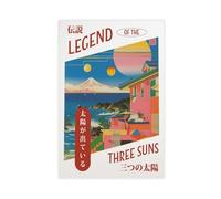 GOIAEGAG Three Suns Japanese Coastal Print Canvas Poster Wall Art Decor Print Picture Paintings for Living Room Bedroom Decoration 08x12inch(20x30cm)