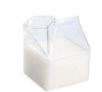 Goick Glass Milk Carton, Clear Square Cocktail Glasses Mini Cup Creamer Pitcher Coffee Box for Milk Coffee Water Juice Beverages Heat Resistant 12OZ/350ml