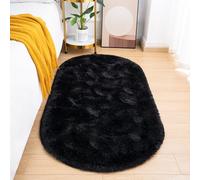 Goideal Fluffy Bedroom Rug, Black Small Oval Shaggy Carpet 2.6 x 5.2 Feet Cute Rug for Dorm Kids Room Nursery Home Decor