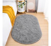Goideal Fluffy Bedroom Rug, Gray Small Rug for Bedroom, Oval Shaggy Bedside Carpet 2.6 x 5.2 Feet Cute Rug for Dorm Kids Room Nursery Home Decor