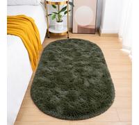 Goideal Fluffy Bedroom Rug, Small Oval Area Rugs, Olive Green Shag Bedside Carpet for Kids Room Nursery Dorm Cute Fuzzy Indoor Decor for Boy and Girl, 2.6 x 5.3 Feet