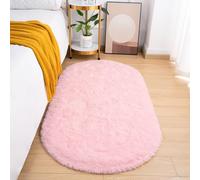 Goideal Fluffy Bedroom Rug, Small Oval Area Rugs, Pink Shag Bedside Carpet for Kids Room Nursery Dorm Cute Fuzzy Indoor Decor for Boy and Girl, 2.6 x 5.3 Feet