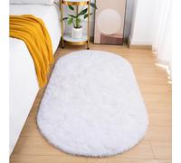 Goideal Fluffy Bedroom Rug, Small Oval Area Rugs, White Shag Bedside Carpet for Kids Room Nursery Dorm Cute Fuzzy Indoor Decor for Boy and Girl, 2.6 x 5.3 Feet