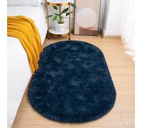 Goideal Fluffy Navy Blue Oval Shaggy Bedroom Rug, 2.6 x 5.2 Feet, Cute Rug for Dorm Kids Room Nursery Home Decor