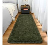 Goideal Fluffy Runner Rug for Bedroom Living Room, 2x6 Olive Green Bedside Rugs, Faux Fur Shag Modern Carpet Ultra Soft Girls Boys Room Home Decor, Solid