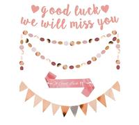 Goiern "We Will Miss You" Banner Rose Gold Retirement Decoration Set with Glitter Triangle Garland Good Luck Graduation Banner for Farewell Party