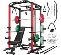 Goimu C1-V4 Power Cage, 2000LBS Squat Rack with LAT Pulldown, Multi-Function Weight Cage Strength Training Machine, Workout Cage with More Attachments for Home Gym Garage (220LBS RD Home Gym Package)