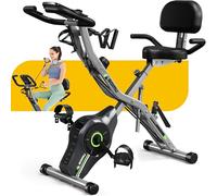 Goimu Exercise Bike, 5 in 1 Foldable Stationary Bike for Seniors, 16-Level Adjustable Magnetic Resistance, Indoor Workout Bike with 330LB Capacity, Comfortable Seat Backrest X-bike (Dark Grey-Pro)