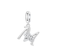 GOINEVA 925 Sterling Silver Letter Pendant, Fits Charm Bracelets and Necklaces, Alphabet Initials, Jewellery, Gifts for Women, 0.80 x 0.40 inches, Sterling Silver, Cubic Zirconia