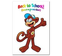 Going Back to School greeting cards - Start of new term return to school year or high school - Good Luck Going Back - Blank Inside to write your own Message - Quality Cool Card - Cartoon Cheeky Monkey