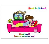 Going Back to School greeting cards - Start of new term, return to school year or high school - Good Luck Going Back - Blank Inside to write your own Message - Quality Cool Card - Girl reading