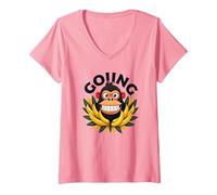 Going Bananas Cheeky Monkey Tropical Fun V-Neck T-Shirt, Women, Pink, L