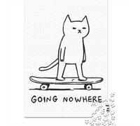 Going Nowhere Cat Skateboard Minimalist Line Jigsaw Puzzle, 1000 Piece | For calm winter entertainment at home, this adult jigsaw puzzle with 1000 pieces creates puzzle time on colder days.