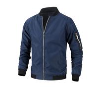 Going Out Coats for Men Long Sleeve Baseball Uniform Stand Collar Jacket Solid Pocket Zipper Cardigan Coat E-060 Blue M