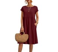 Going Out Dresses for Women UK,Overstock, Women Dresses 2024 Summer Casual Comfy Cotton Short Sleeve Tunic Beach Midi Dresses with Pockets,XL,Wine