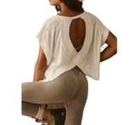 Going Out Tops for Women Cutout Open Back Summer Crop Top Loose Fit Short Sleeve Tee Shirts Workout Beach Covers, White, S