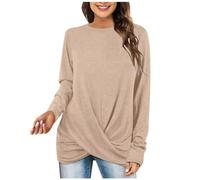 Going Out Tops for Women Fall Twist Knot Front Tees Long Sleeve Round Neck Tunic Tops for Leggings Blouse Casual Loose Tshirts