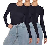 Going Out Tops for Women UK,3 Pack Womens Long Sleeve Basic Tops Crew Neck Thermal Shirts Stretch Fitted Underscrubs Layer Tee Stretchy Casual Workout Running Shirt Blouse Aesthetic Streetwear XS-XL