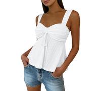 Going Out Tops for Women UK - Babydoll Top Y2K Peplum Crop Tops Sleeveless Summer Vests Sweatheart Neckline Tie Front Ruched Floaty Sexy Cute Cami Vest Eyelet Tank Top