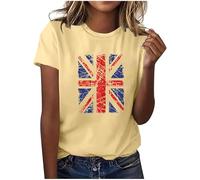 Going Out Tops for Women UK Britain Flag Print Tees Tunic Loose Fit Blouse Thin Clothing Activewear Blouses Womens T Shirts Vocation Crew Neck Union Jack Tshirts Short Sleeve Summer Tops Loose
