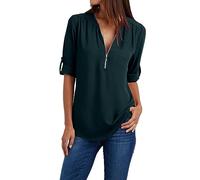 Going Out Tops for Women Uk Transparent Blouse Graduation Gifts Workout Running Button Women Ladies Clothing Loose Shirt Chiffon Zipper Long Sleeves Plus Size Tops Ladies Clothes Sale Clearance