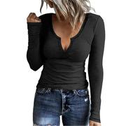Going Out Tops for Women UK - Womens Long Sleeve Tops Ladies Soft Jumpers Sweatshirts Tunic Button Shirts Notch Neck Long Sleeve T Shirts Basic Tops Low Cut Tops Women with Leggings Black