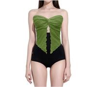 Going Out Twist Front Bandeau Tops for Women Strapless Tie Knot Trendy Tube Tops Club Backless Off Shoulder Bustier Sexy Ruched Off The Shoulder Beach Clothes Party Split Hem Wrap Green
