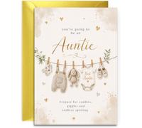Going to be an Auntie Card - Elegant Neutral Boy Girl Pregnancy Announcement for Auntie to Be - A5 with Gold Envelope